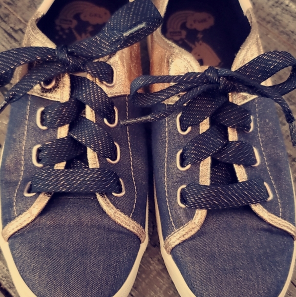 KEDS denim Rose Gold tennis shoes - Picture 1 of 3